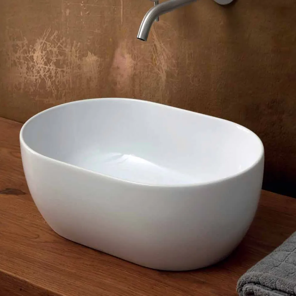 Aufsatzwaschbecken aus Keramik, 45 x 32 cm, hergestellt in Italien, Star, modernes Design