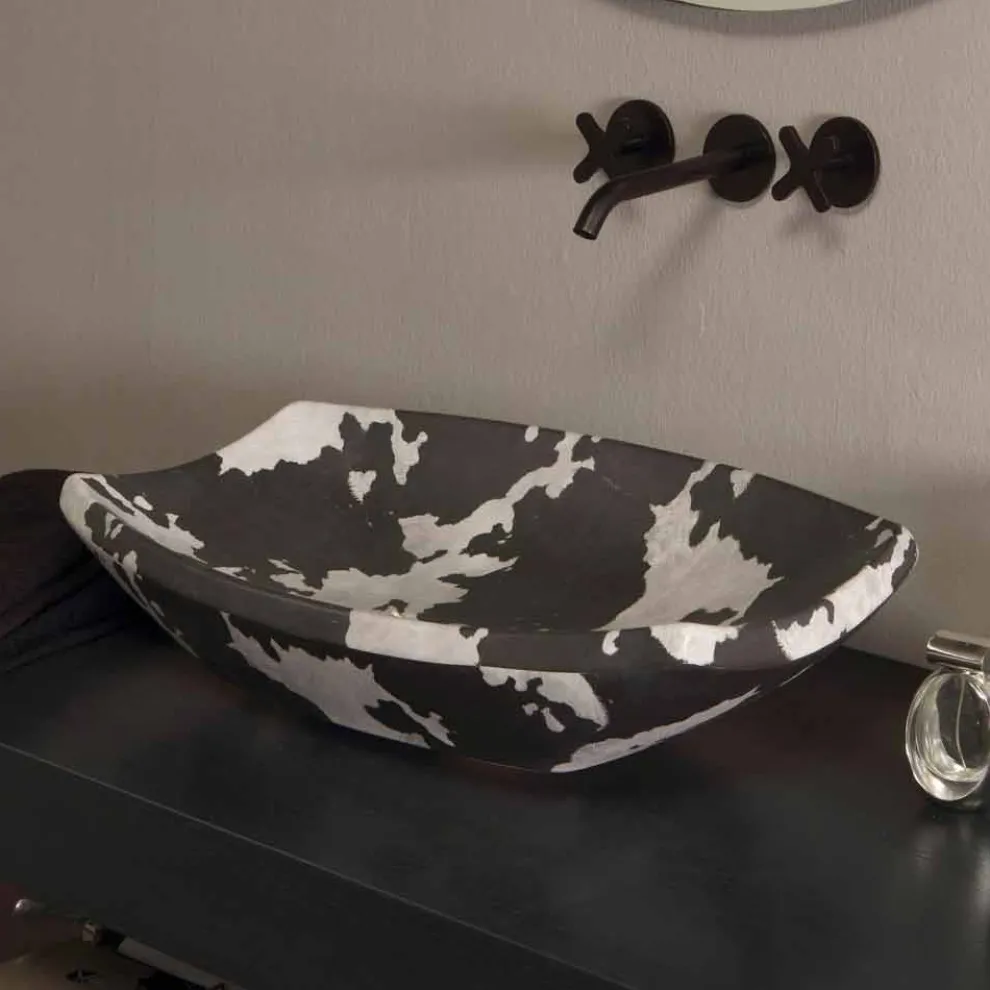 Aufsatzwaschbecken aus gesprenkelter Keramik, Design made Italy Laura