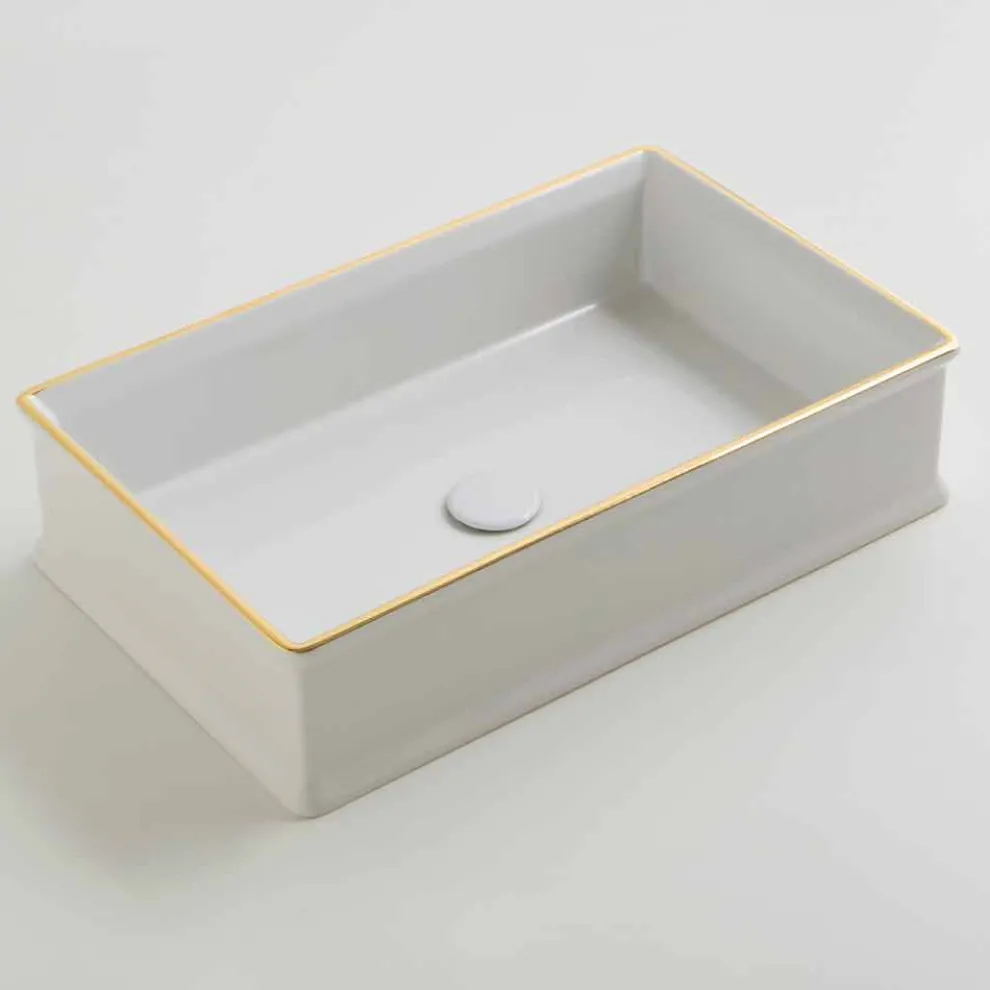 Aufsatzwaschbecken aus Keramik, goldfarbene Dekoration Desing Debora