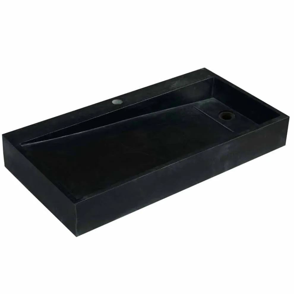 Aufsatzwaschbecken schwarz mit schrägen Ablauf aus Basalt Schwarz Chao
