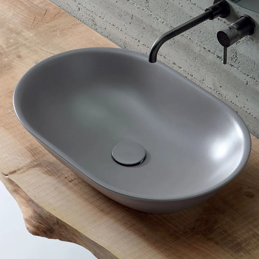 Aufsatzwaschbecken aus matt Keramik L 58 cm Made in Italy - Nelly