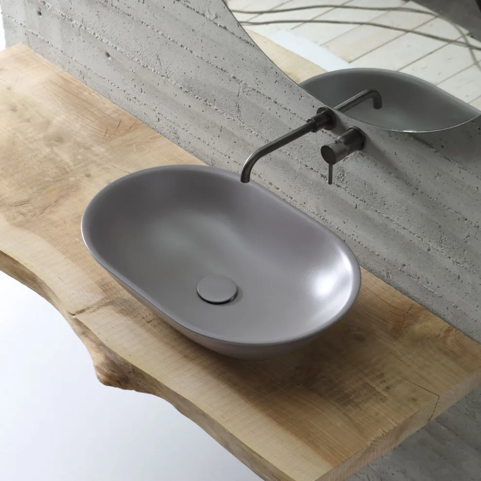 Aufsatzwaschbecken aus matt Keramik L 58 cm Made in Italy - Nelly