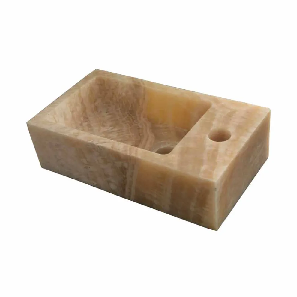 Aufsatzwaschbecken eckig aus beigen Onyx Bintan