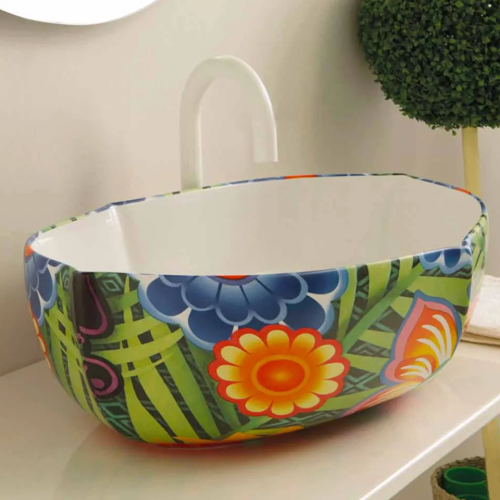 Aufsatzwaschbecken aus gezeichneter Keramik made in Italy Oscar Design