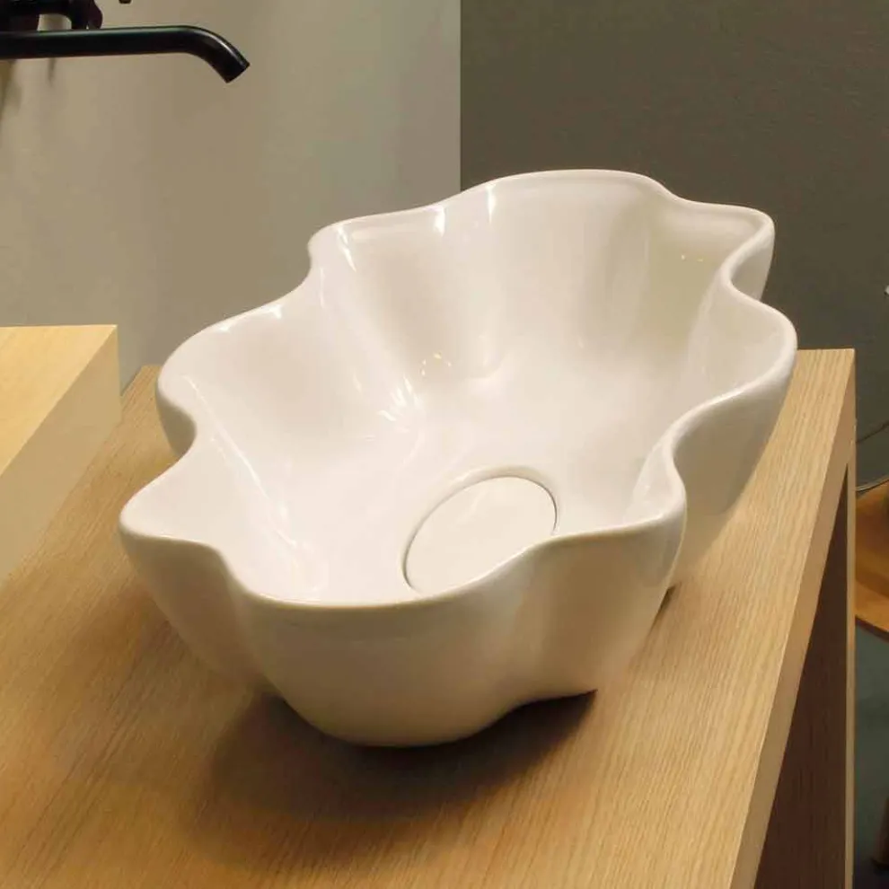 Aufsatzwaschbecken modernes Design, weiße Keramik made in Italy Cubo