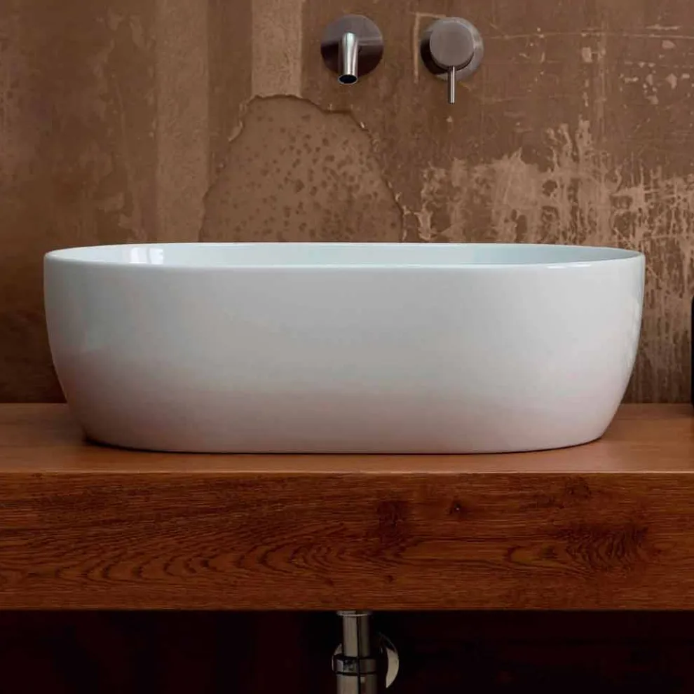 Aufsatzwaschbecken aus weißer oder farbiger Keramik Star 55x35, hergestellt in Italien