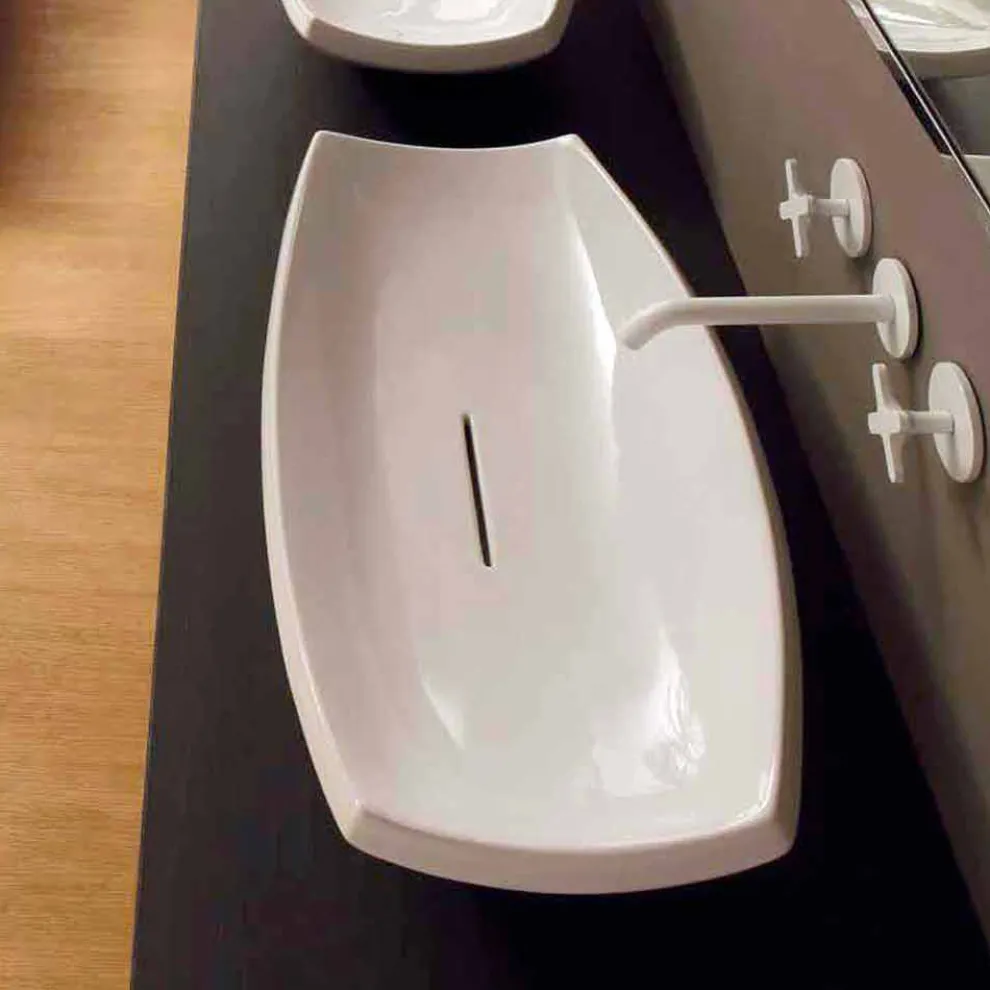 Aufsatzwaschbecken, weiß, Keramik, modernes Design Laura made in Italy