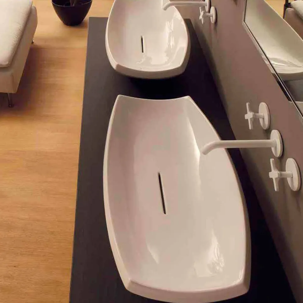 Aufsatzwaschbecken, weiß, Keramik, modernes Design Laura made in Italy