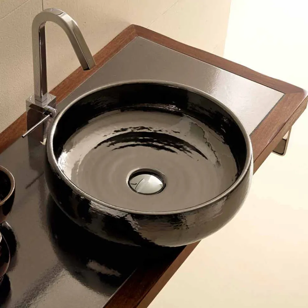 Aufsatzwaschbecken aus Keramik Raku handgemacht in Italien, Ramon