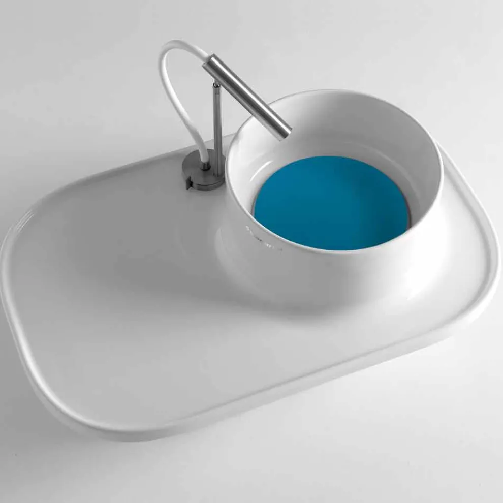 Aufsatzwaschbecken mit Regal aus glänzend weißer Keramik - Uber