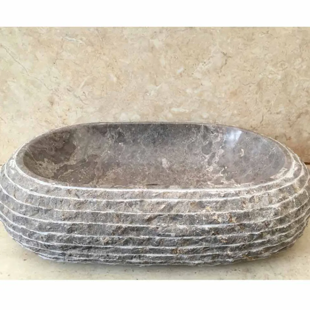 Aufsatzwaschbecken aus grauem Stein Ivy, handgefertigtes Design-Einzelstück