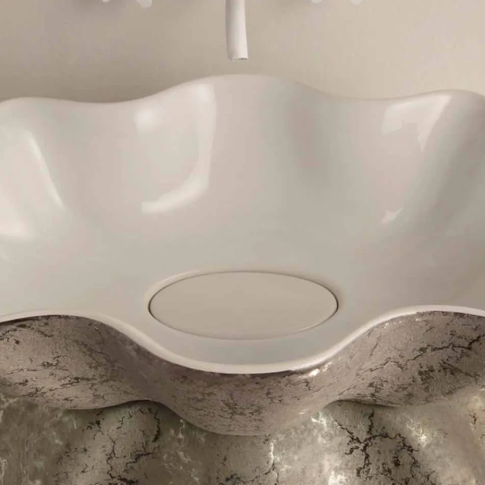 Aufsatzwaschbecken, Keramik, weiß, silber, made in Italy Design Cubo