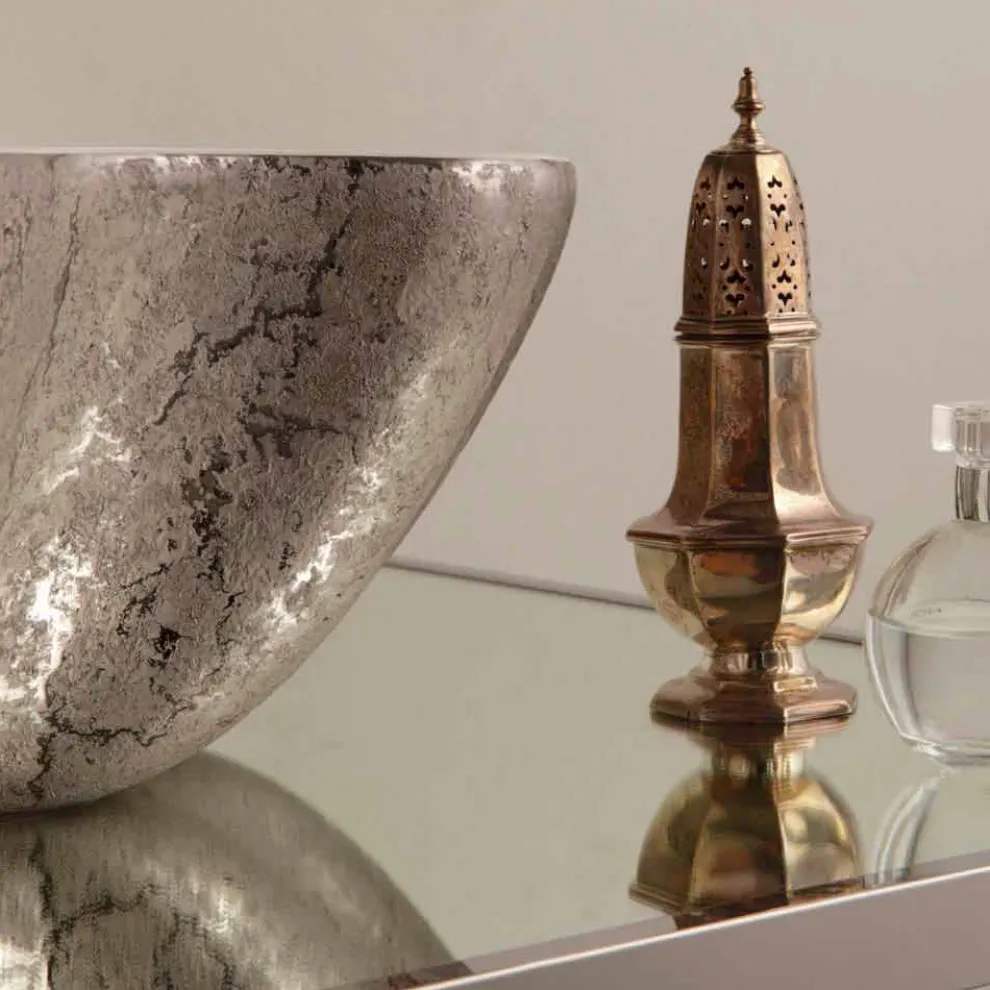 Aufsatzwaschbecken, Keramik, weiß, silber, made in Italy Design Cubo