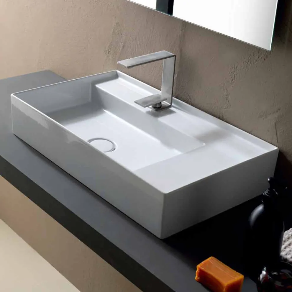 Aufsatzwaschbecken aus Keramik in modernem Design, hergestellt in Italien, Sun 65x40 cm