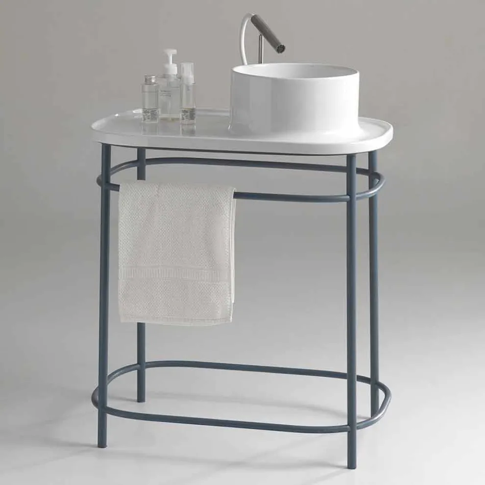 Aufsatzwaschbecken aus Keramik mit Metallgestell Marta