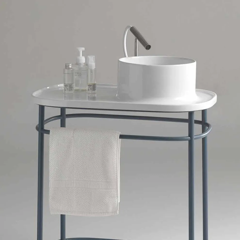 Aufsatzwaschbecken aus Keramik mit Metallgestell Marta