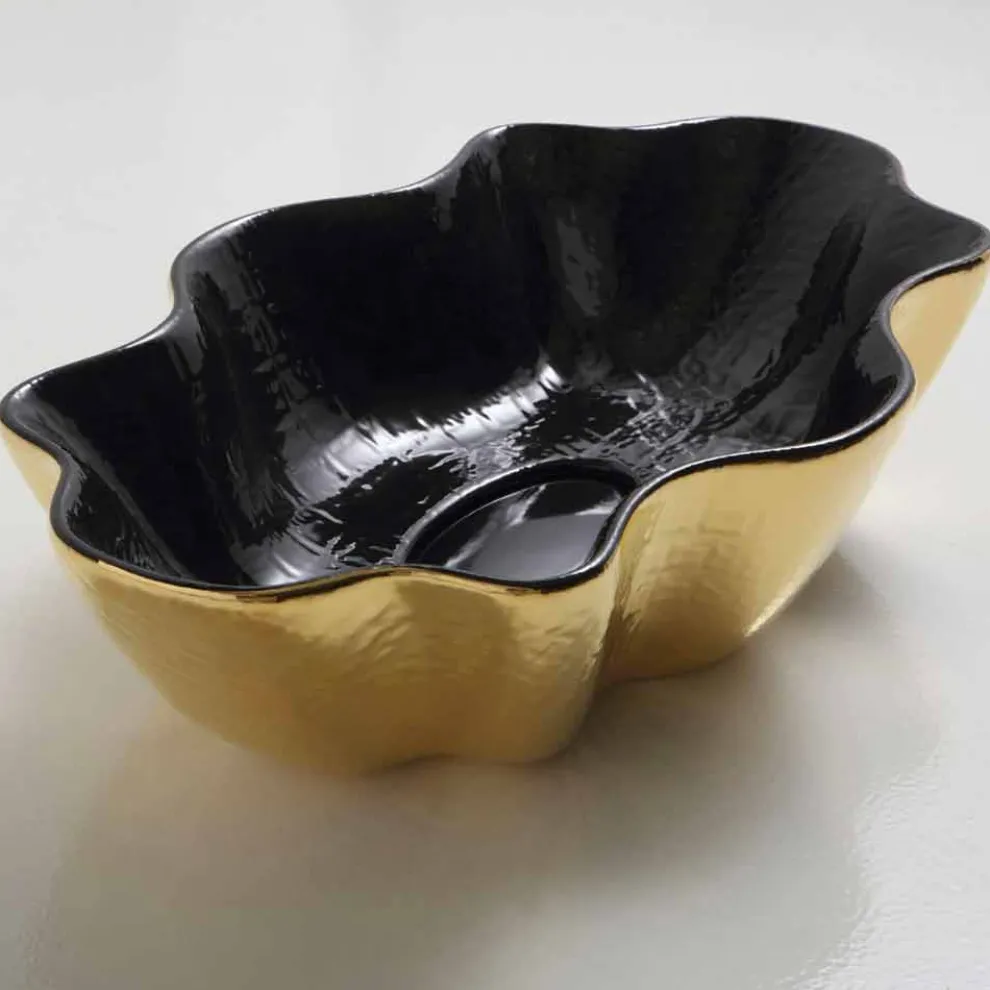 Aufsatzwaschbecken,schwarze goldfarbene Keramik Design made Italy Cubo