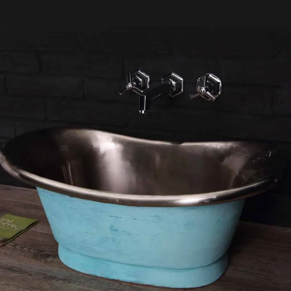 Aufsatzwaschbecken aus weißem Eisen und Grünspan Cala