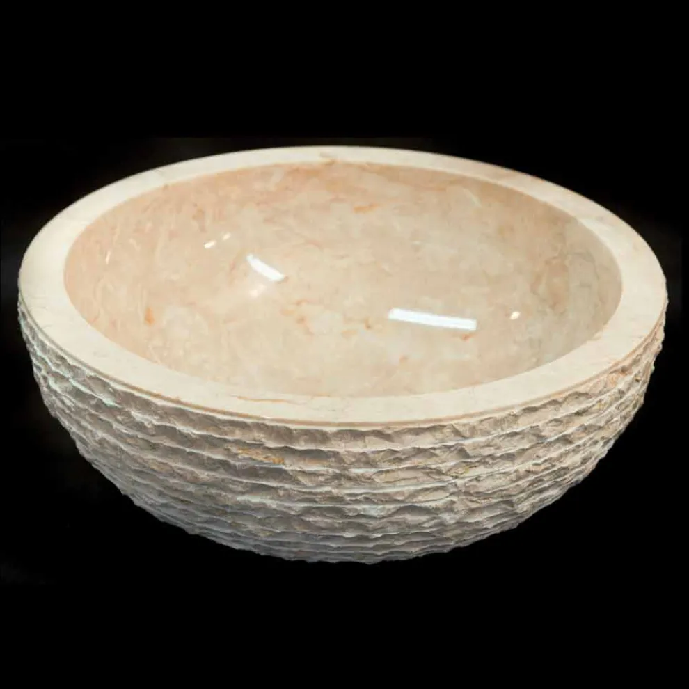 Aufsatzwaschbecken aus Naturstein weiß Finn, Einzelstück