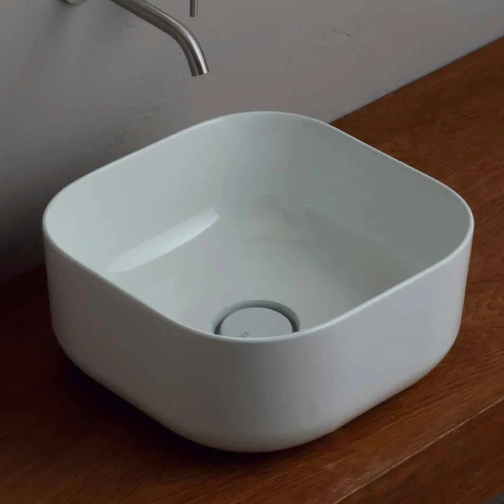 Aufsatzwaschbecken aus Keramik, 37x37 cm, hergestellt in Italien, Star, modernes Design