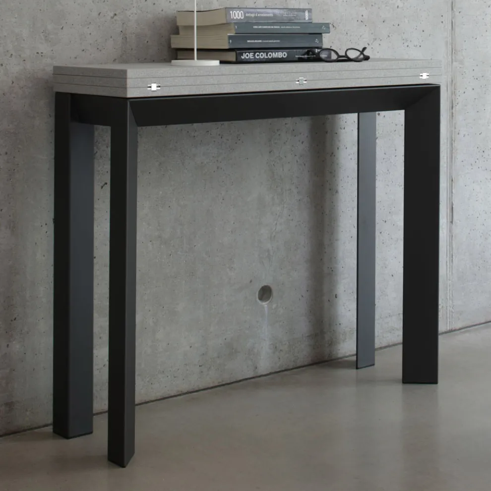 Ausziehbare Konsole bis zu 90 cm aus Melamin und Metall, hergestellt in Italien – Tasche