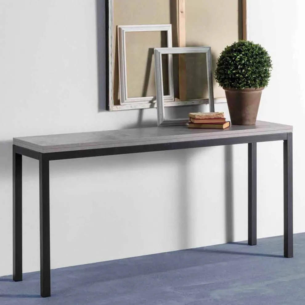 Ausziehbare Konsole mit Melaminplatte und Gestell aus lackiertem Metall - Adino