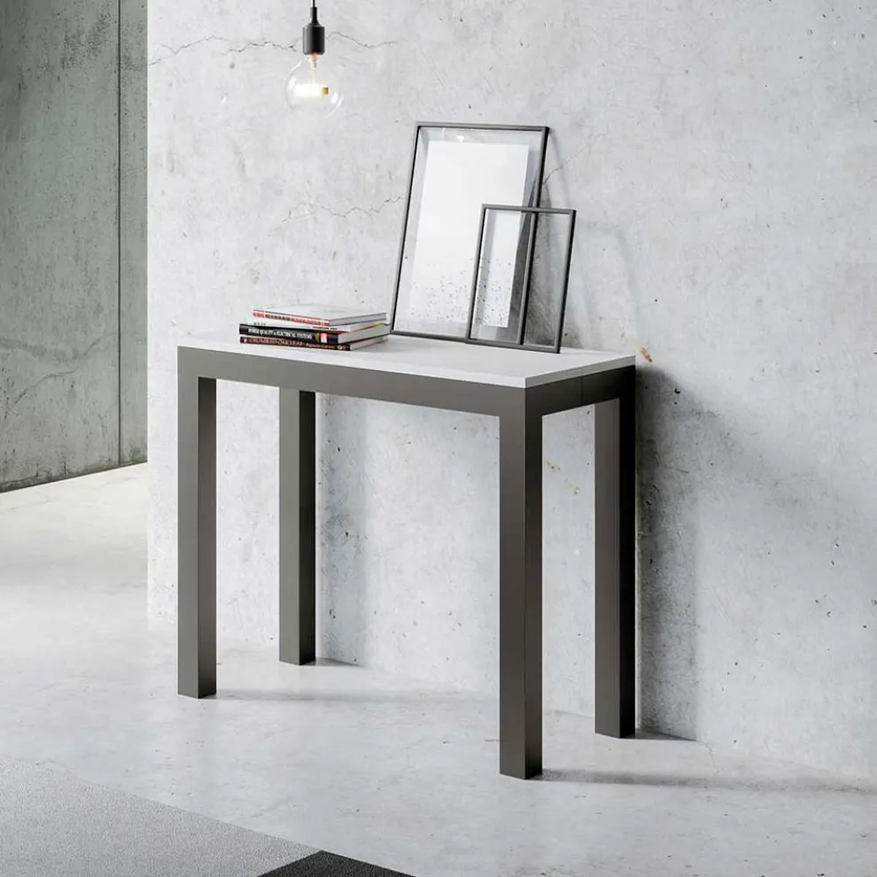 Ausziehbare Konsole mit modernem Design aus Holz und Eisen, hergestellt in Italien – Never