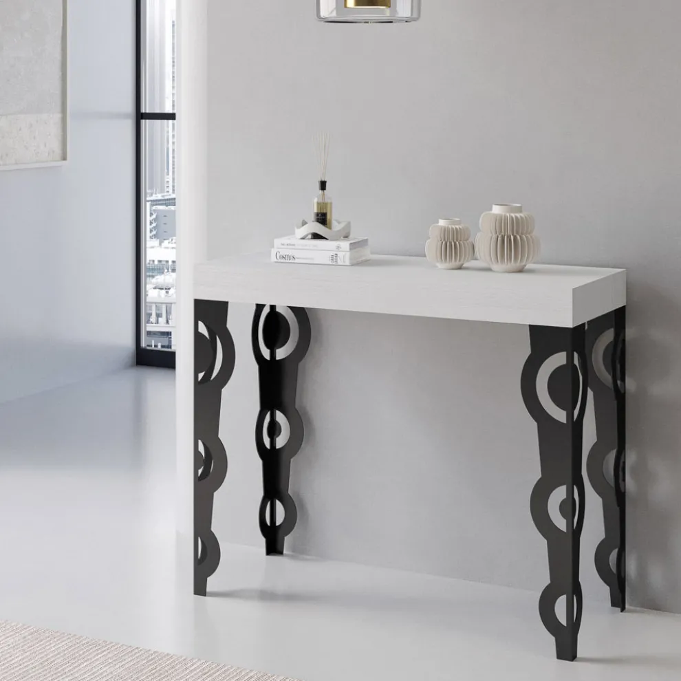 Ausziehbare Konsole mit modernen Eisenbeinen, hergestellt in Italien – Palazzo