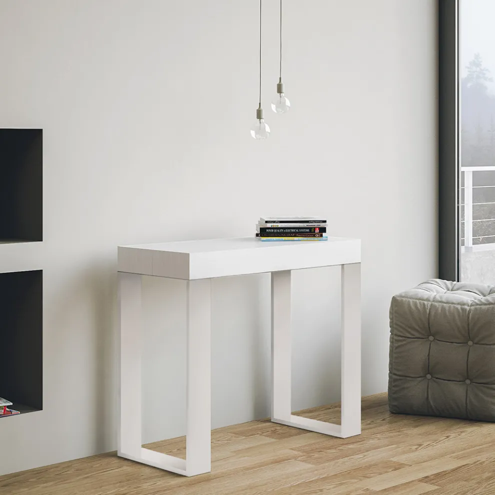 Ausziehbare Konsole bis 300 cm mit weißem Rahmen, hergestellt in Italien – Tesoro