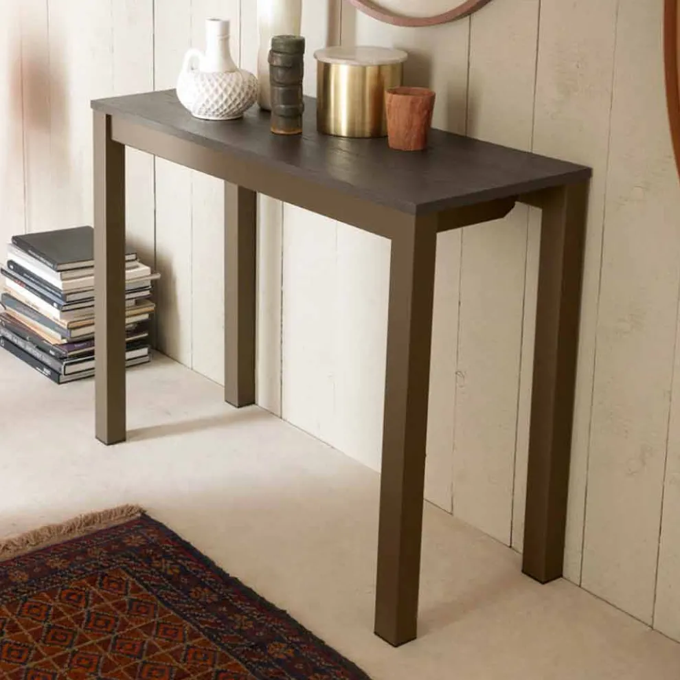 Ausziehbare moderne Tischkonsole aus Eichenholz und Metall Made in Italy - Nappo