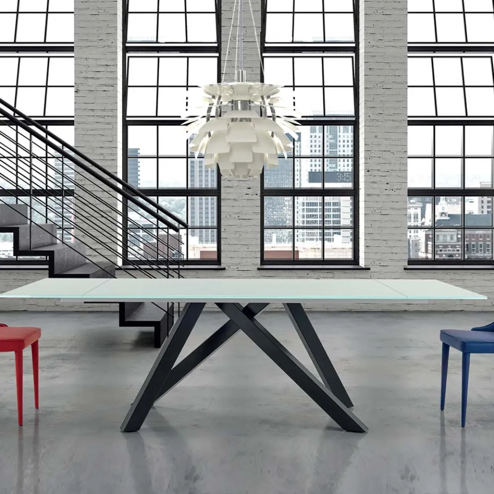 Ausziehbarer Esstisch bis 278 cm aus Glas, hergestellt in Italien – Settimmio