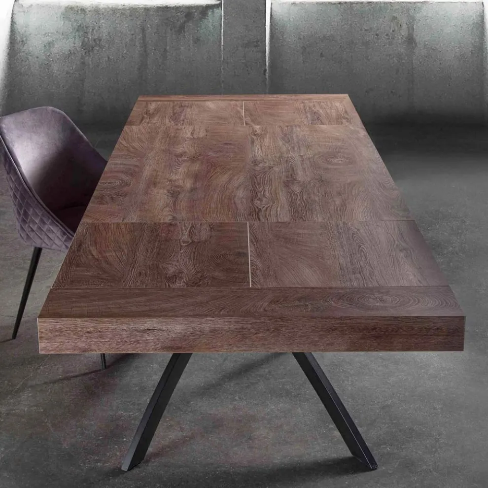 Ausziehbarer Esstisch Bis zu 260 cm aus Melaminholz und Metall - Lukas