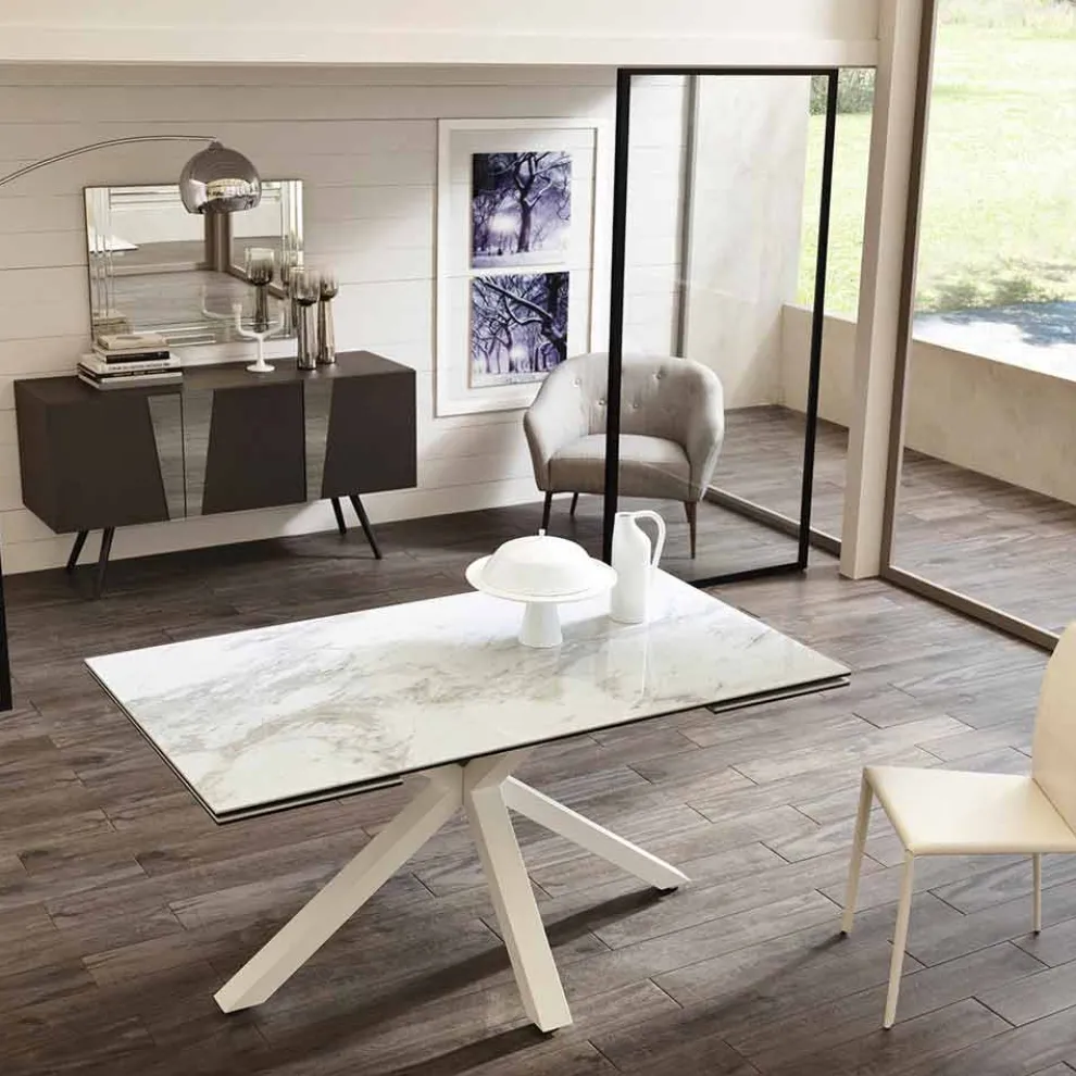 Ausziehbarer Esstisch aus Glaskeramik, L160 / 240 P90 cm - Bacco