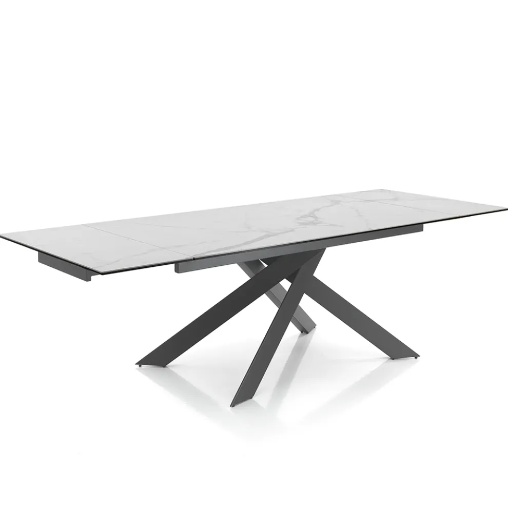 Ausziehbarer Esstisch bis 240 cm in Keramik und Stahl - Relief