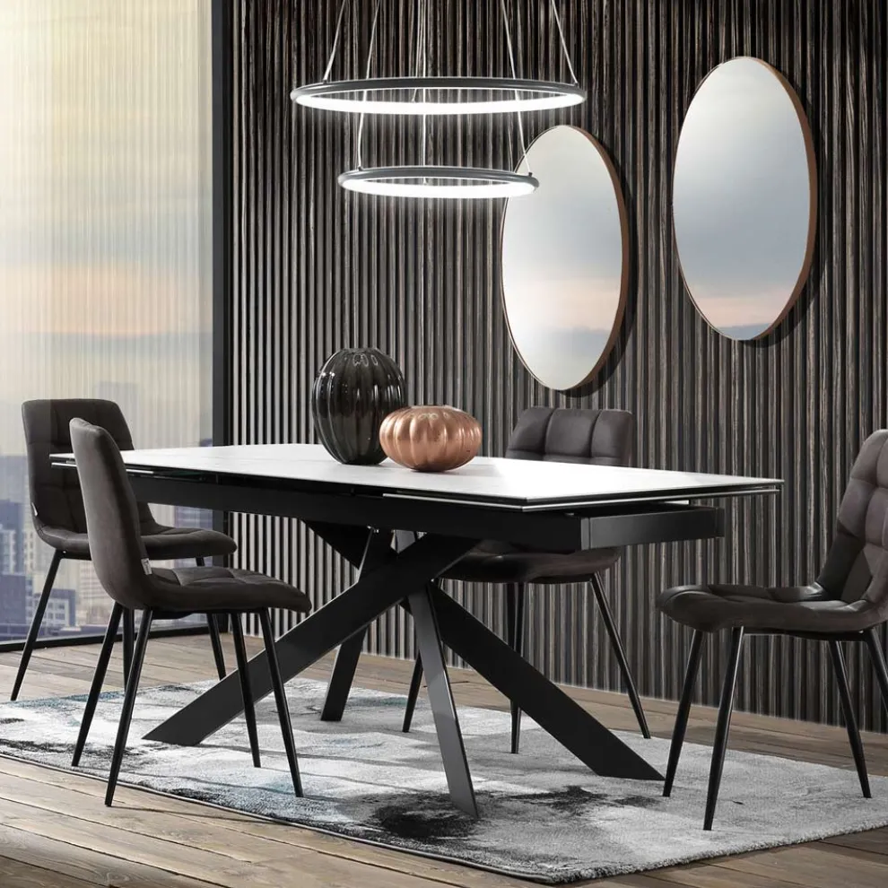 Ausziehbarer Esstisch bis 240 cm in Keramik und Stahl - Relief