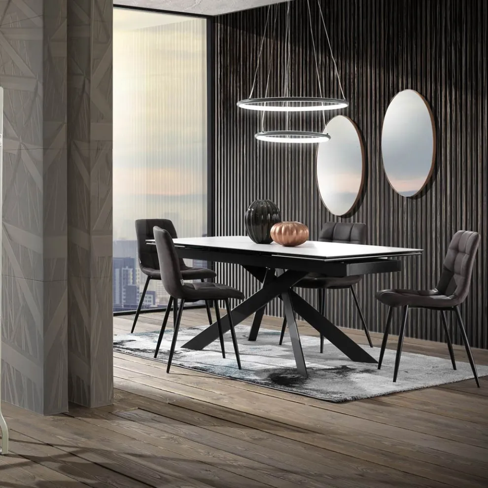 Ausziehbarer Esstisch bis 240 cm in Keramik und Stahl - Relief