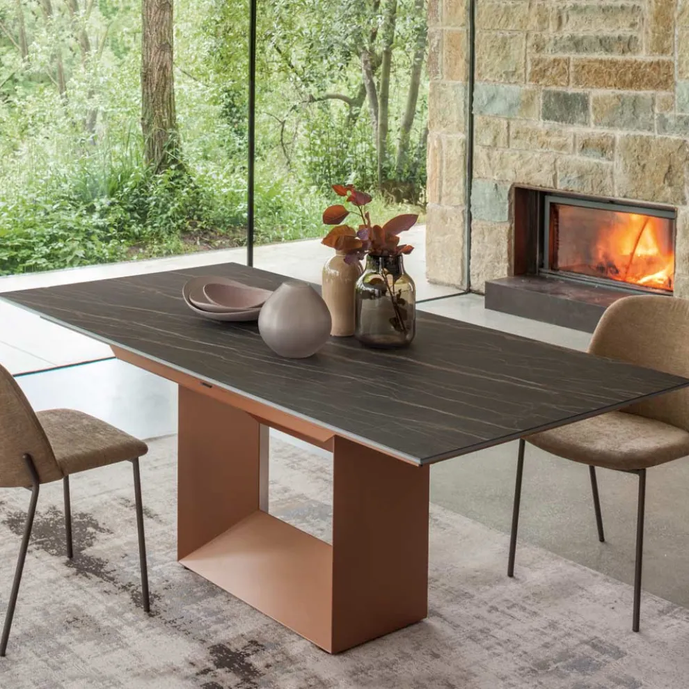 Ausziehbarer Esstisch auf 298 cm aus Keramik und Metall, hergestellt in Italien – Sonnenblume