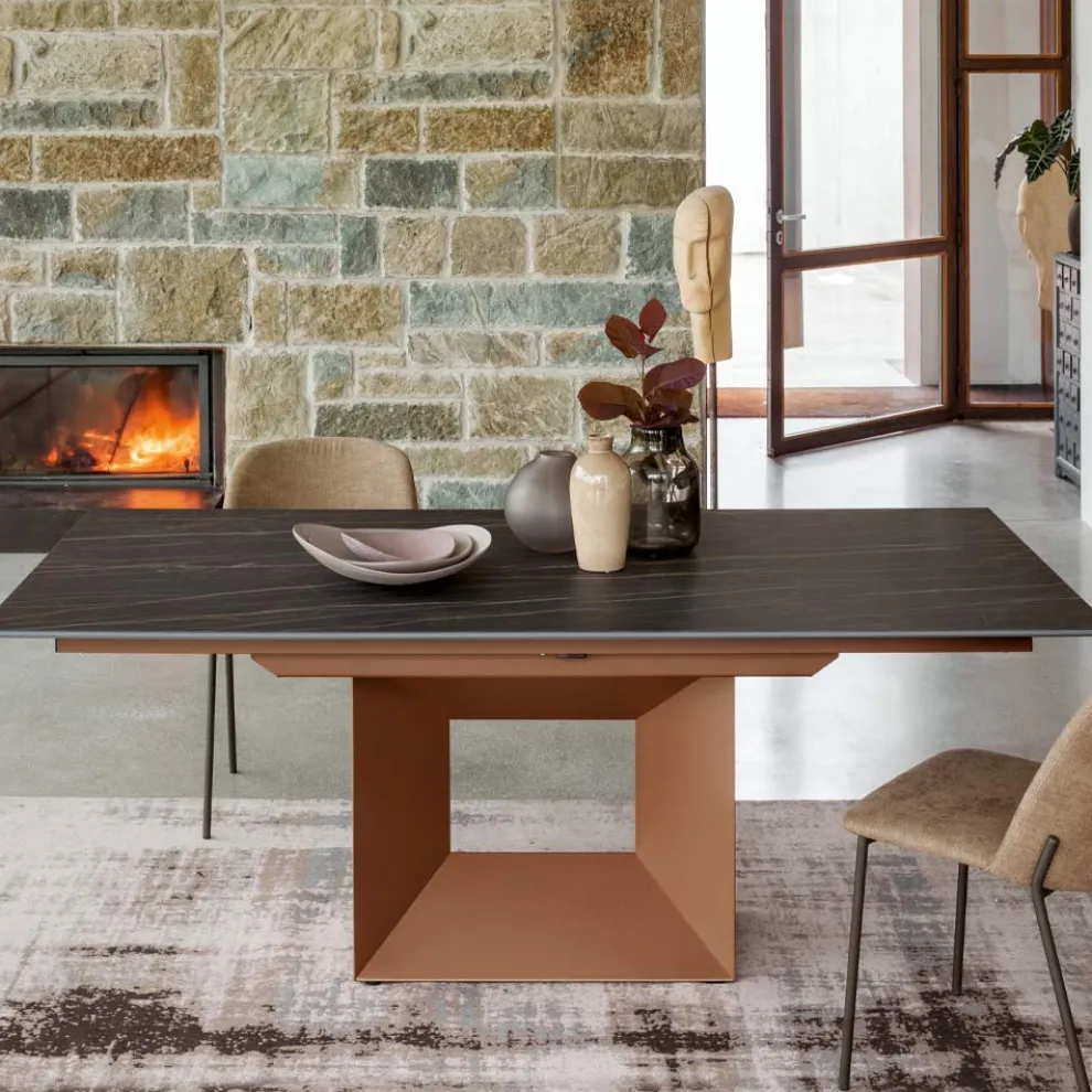 Ausziehbarer Esstisch auf 298 cm aus Keramik und Metall, hergestellt in Italien – Sonnenblume