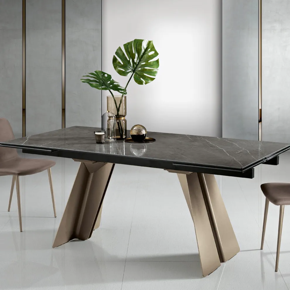 Ausziehbarer Esstisch aus Metall und Glaskeramik Made in Italy - Circe