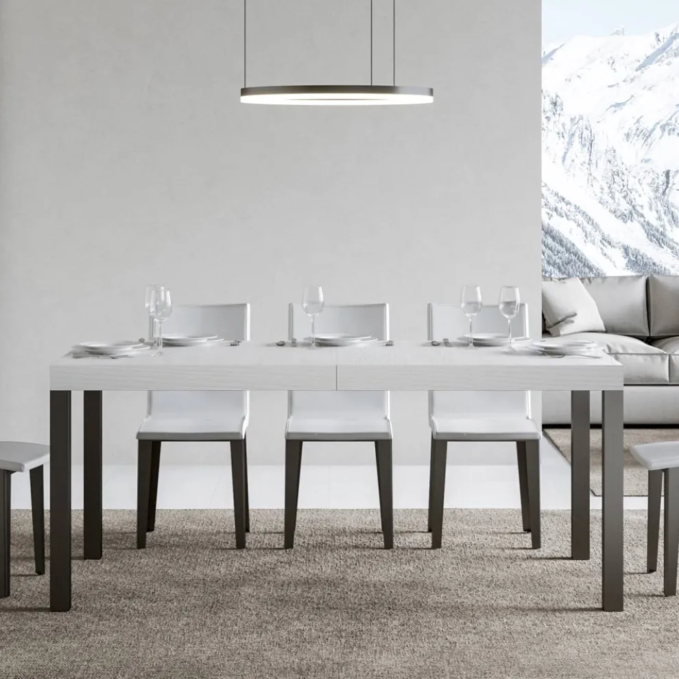 Ausziehbarer Esstisch bis 440 cm aus Holz und Eisen, hergestellt in Italien – Foxy