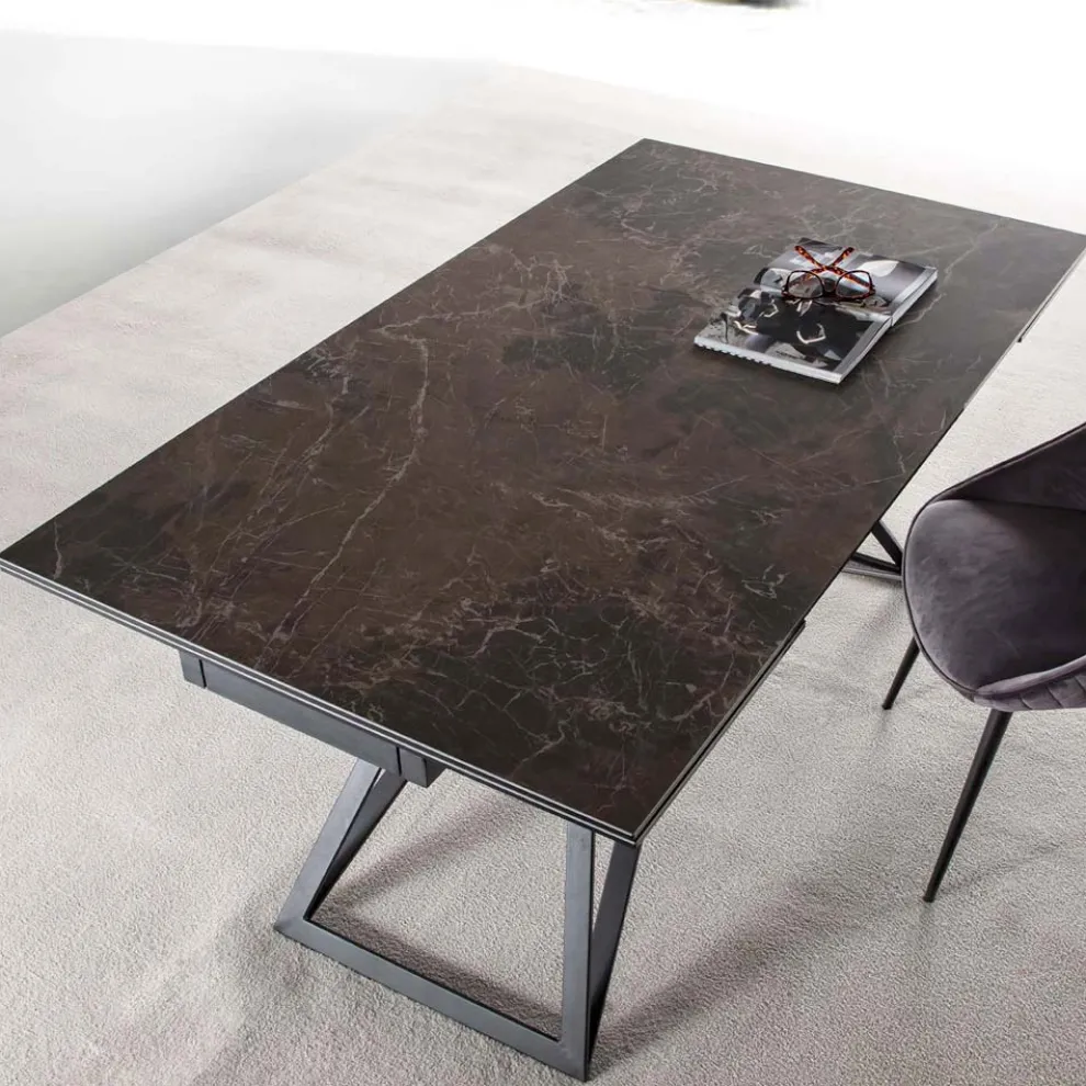 Ausziehbarer Esstisch Bis zu 240 cm aus Keramikglas und Stahl - Bortolo