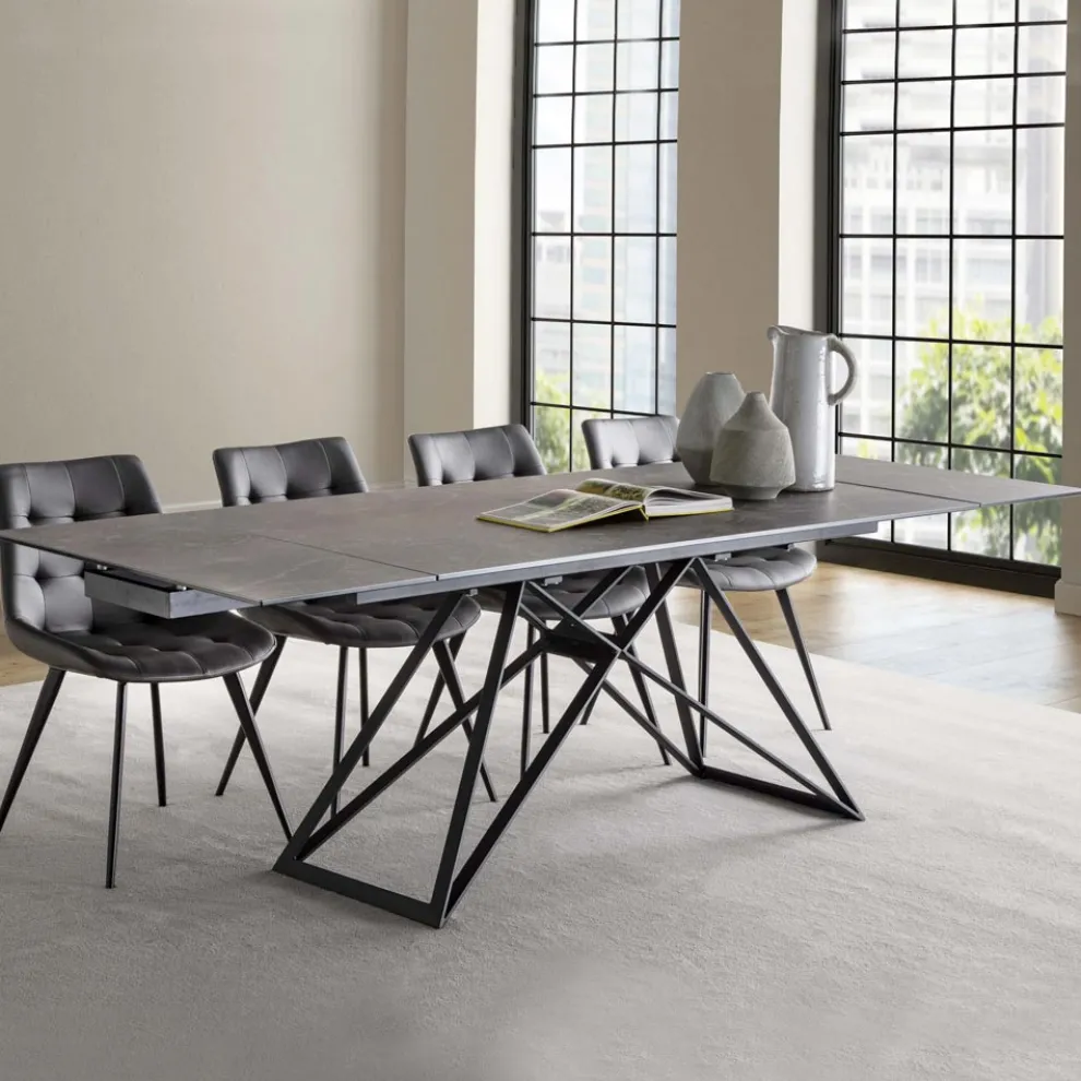 Ausziehbarer Esstisch Bis zu 240 cm aus Keramikglas und Stahl - Bortolo