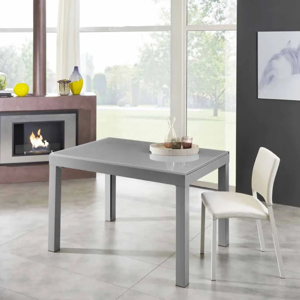 Ausziehbarer Esstisch Bis zu 350 cm in Glas, Melamin und Metall - Meryl