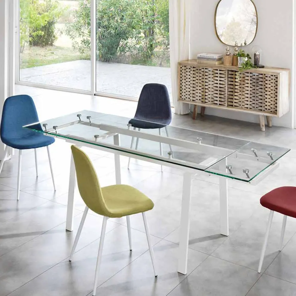 Ausziehbarer Esstisch aus Glas, L 140 / 200x P 80 cm - Nardo
