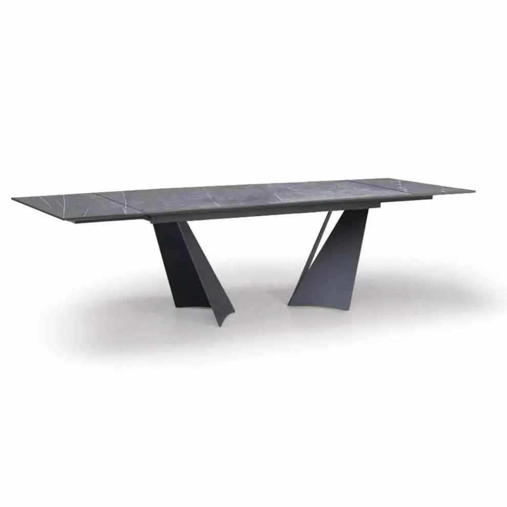 Ausziehbarer Esstisch Bis zu 294 cm in Gres und Metall Made in Italy - Nuzzio