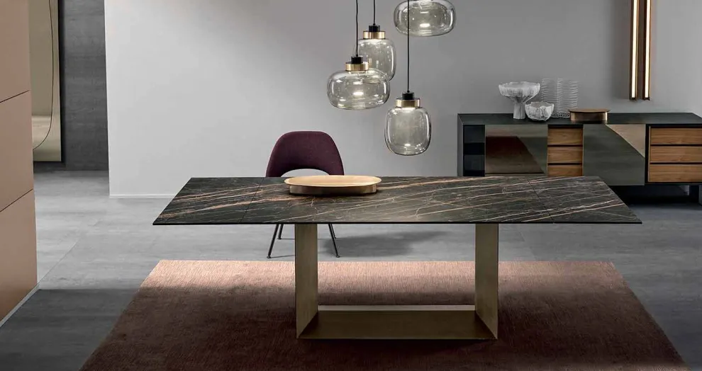 Ausziehbarer Esstisch aus Keramik und Metall Made in Italy - Dunkelbraun