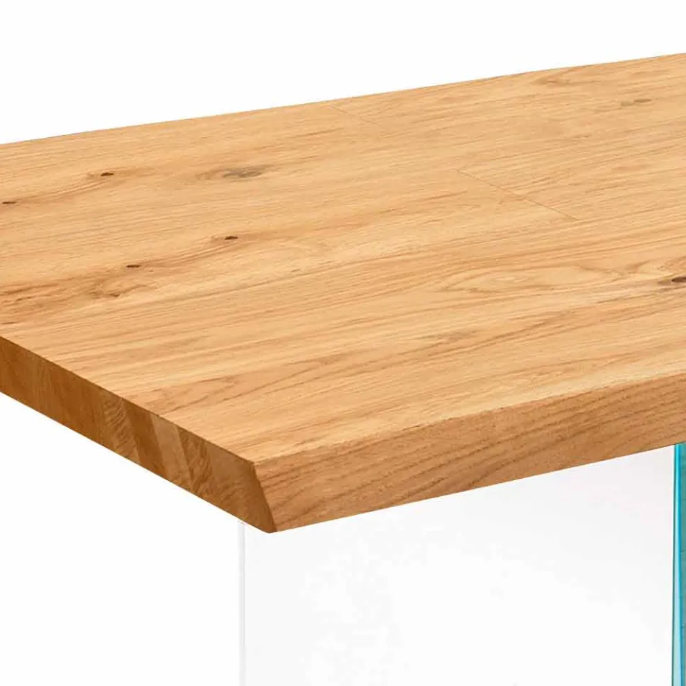 Ausziehbarer Esstisch aus Eichenholz und Glas - Nico