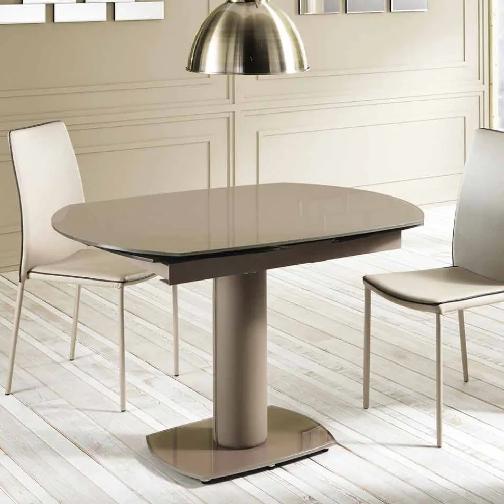 Ausziehbarer Esstisch aus Glas und Kunstleder, L120 / 180xP90 cm - Lelia