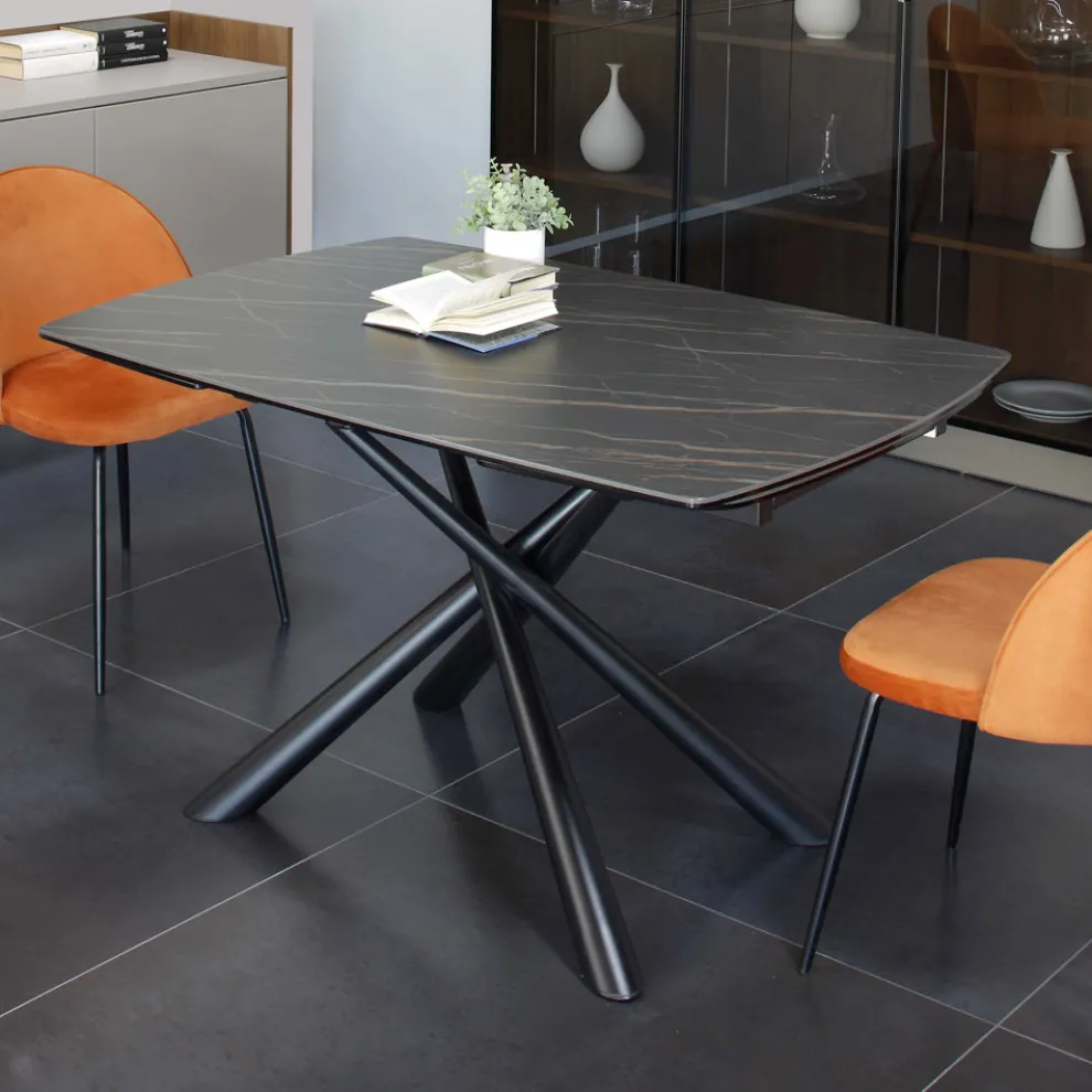 Ausziehbarer Esstisch auf 200 cm aus Glaskeramik und Metall – Naisha