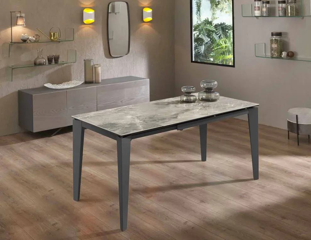 Ausziehbarer Esstisch Bis zu 170 cm in modernem Metall und Keramik - Syrta